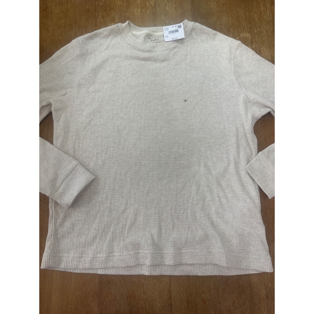 American Eagle Super Soft Waffle Knit Thermal Shirt Mens Medium Oatmeal Heather